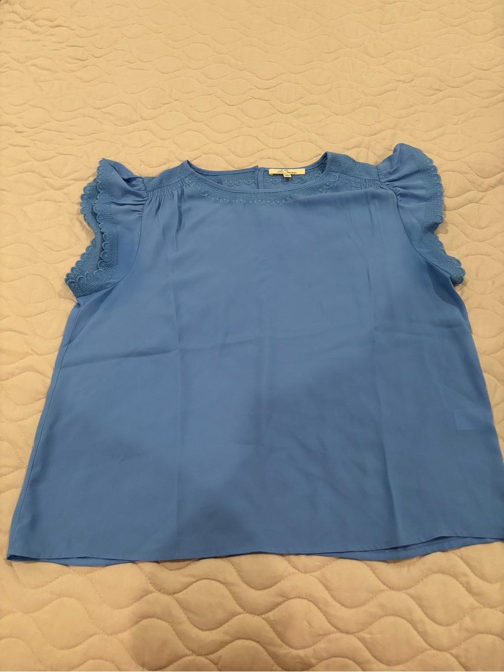 Light Blue Lace-Trim Flutter Sleeve Top